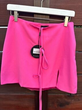 White Fox Boutique Hot Pink Tie-Waist Mini Skirt with Front Slit